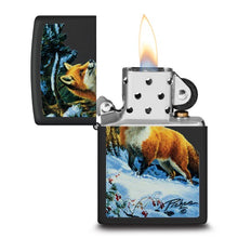 Load image into Gallery viewer, Zippo Black Matte Linda Picken Fox in Snow Color Image Lighter