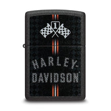 Load image into Gallery viewer, Zippo Black Crackle Harley Davidson Checkered Flags Color Image Lighter