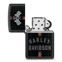 Load image into Gallery viewer, Zippo Black Crackle Harley Davidson Checkered Flags Color Image Lighter