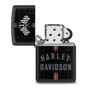 Zippo Black Crackle Harley Davidson Checkered Flags Color Image Lighter