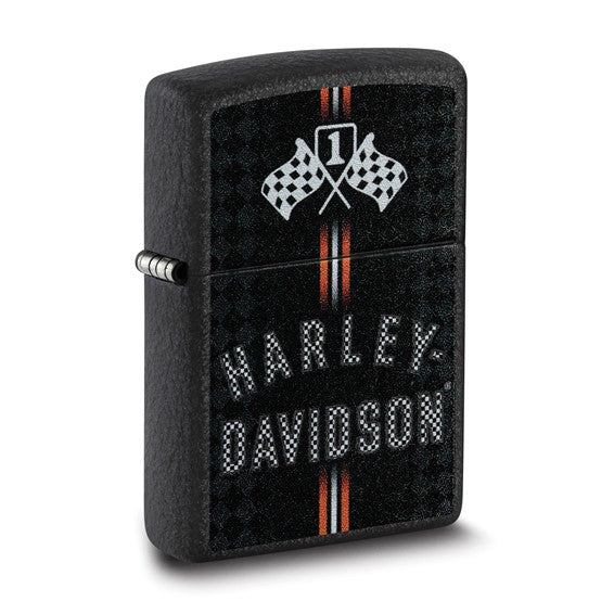 Zippo Black Crackle Harley Davidson Checkered Flags Color Image Lighter
