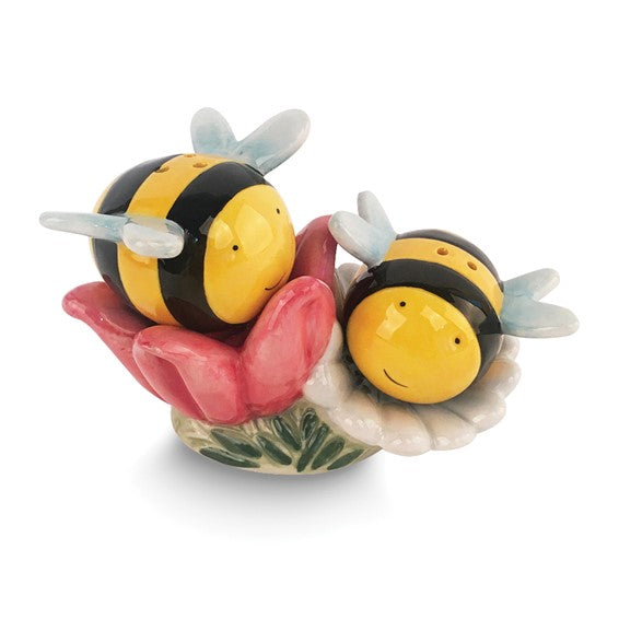 Bumble Bee and Flower Ceramic Salt and Pepper Set