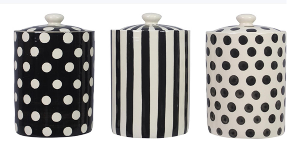 Polka Dot/Striped hot Ceramic Kitchen Canister Set