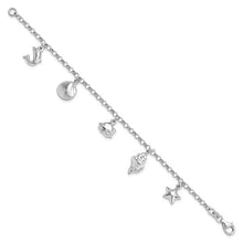 Load image into Gallery viewer, Sterling Silver Rhodium-plated Beach Theme Charm Bracelet