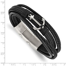 Load image into Gallery viewer, Chisel Stainless Steel Polished Anchor Black Faux Leather