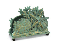 Load image into Gallery viewer, Patina Green Cast Iron Seashell Napkin Holder
