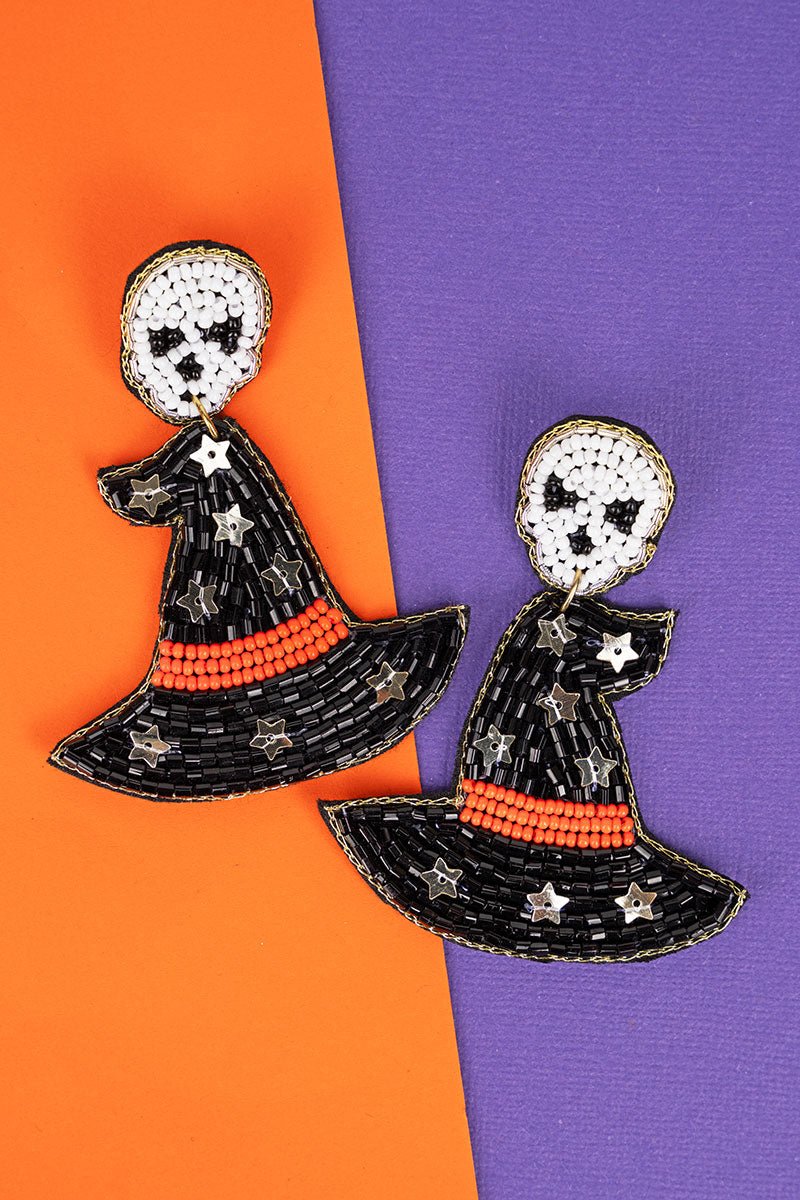 Witch Hat and Skull Seed Bead Earrings