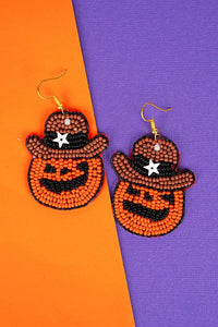 Orange Jack-o-Lantern Sheriff Seed Bead Earrings