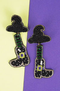 Witch Hat Broom Seed Bead Earrings
