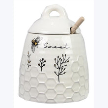 Load image into Gallery viewer, White Honey Bee Sweet Ceramic Honey Pot Jar Set