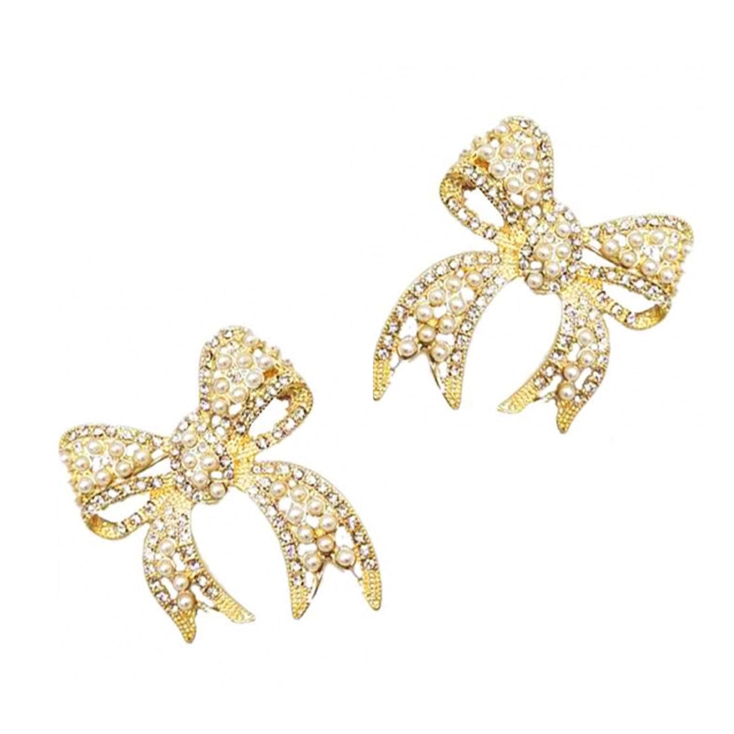 Golden Rhinestone Bow Earrings