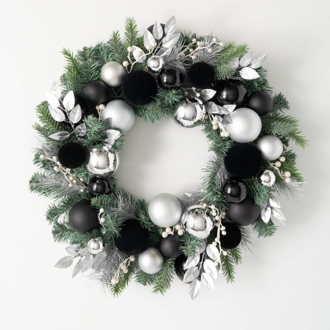 Black and Silver Ornament Pine Wreath