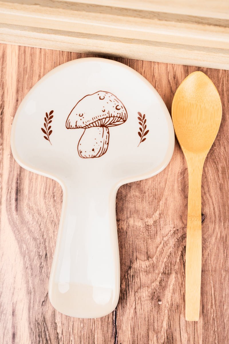 Ivory Brown Mushroom Ceramic Spoon Rest