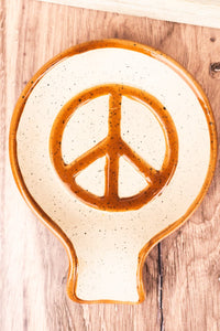 Brown Peace Sign Ceramic Spoon Rest