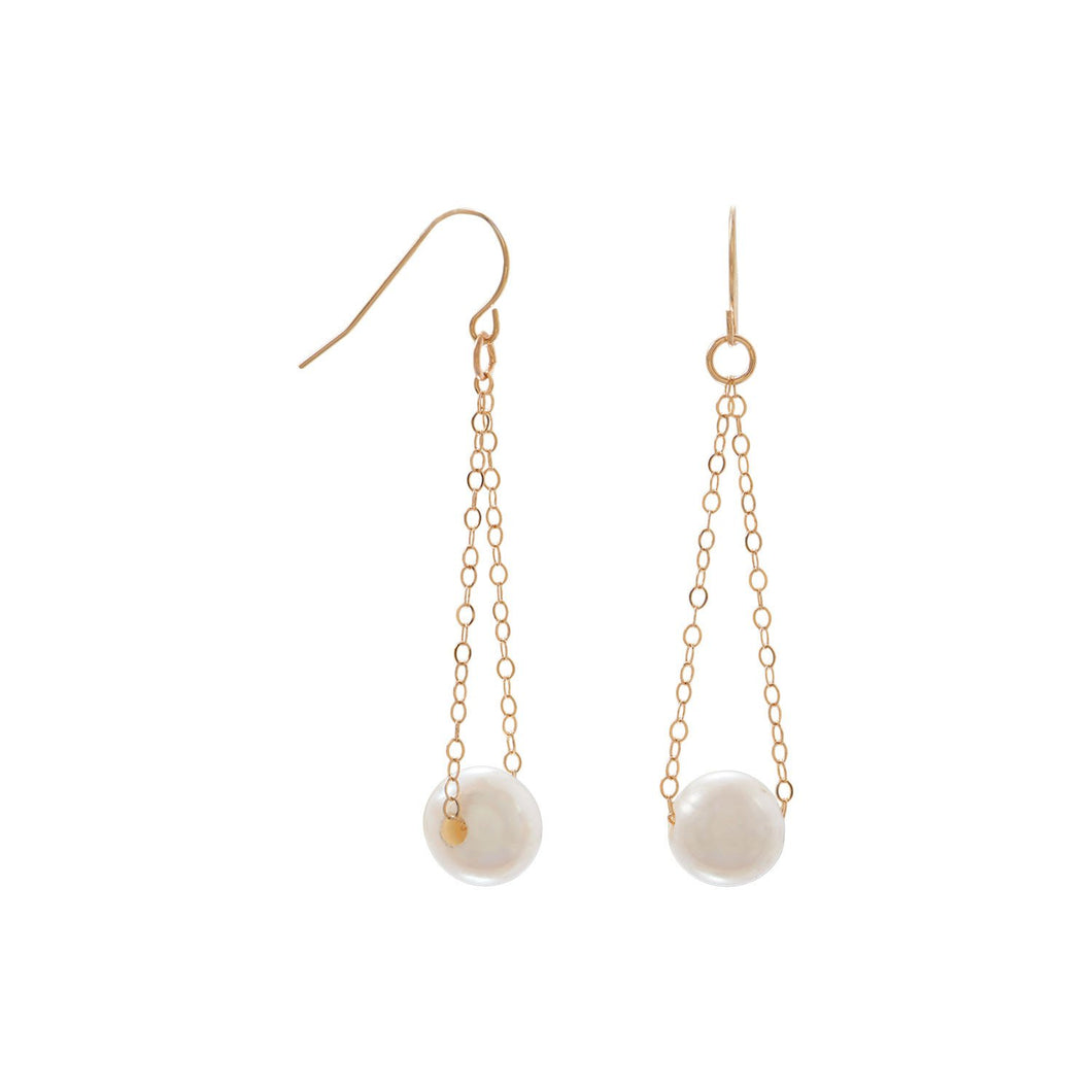 Gold French Wire Earrings with Floating Cultured Freshwater Pearl - SoMag2