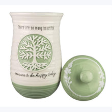 Load image into Gallery viewer, Tree of Life Green Ceramic Coffee Tea Sugar Flour Canister Set