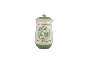 Tree of Life Green Ceramic Coffee Tea Sugar Flour Canister Set
