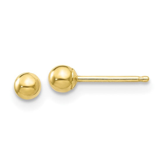 Gold 3 mm Ball 10k Stud Earrings