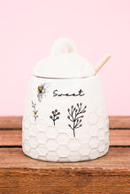 Load image into Gallery viewer, White Honey Bee Sweet Ceramic Honey Pot Jar Set