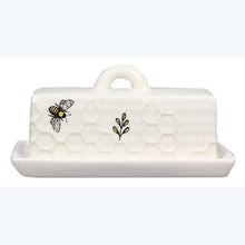 Load image into Gallery viewer, Bee White Ceramic Butter Dish