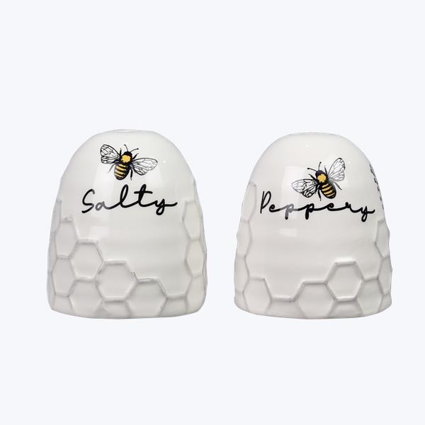 White Honey Bee Ceramic Salt and Pepper Shaker Set
