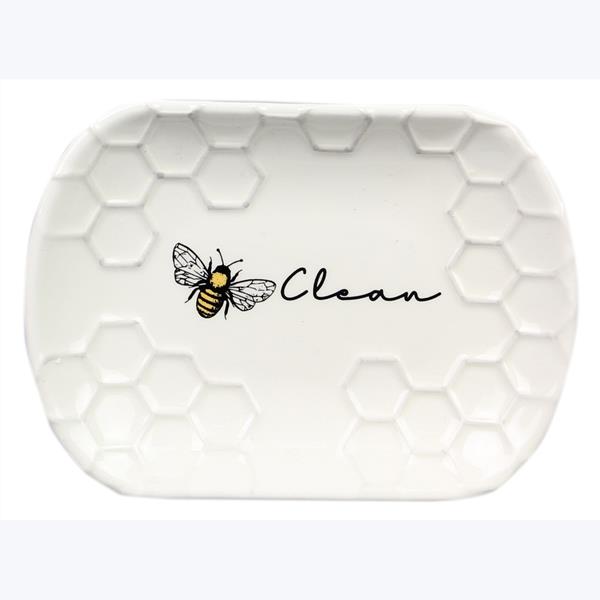 Ceramic White Honey Bee Soap Dish