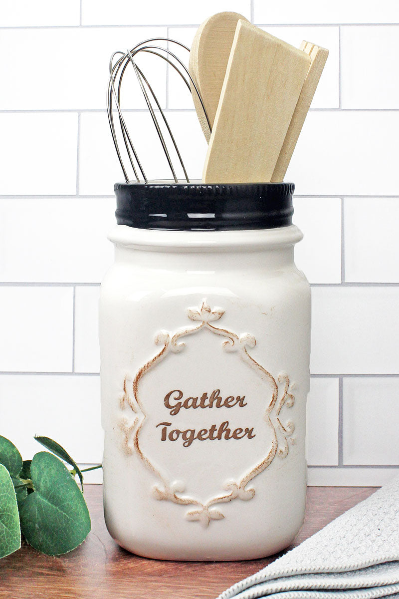 Cream Gather Together Ceramic Utensil Holder