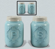 Load image into Gallery viewer, Light Blue Ceramic Jar Salt and Pepper Shaker Set - the-southern-magnolia-too