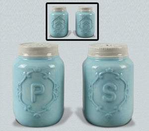 Light Blue Ceramic Jar Salt and Pepper Shaker Set - the-southern-magnolia-too