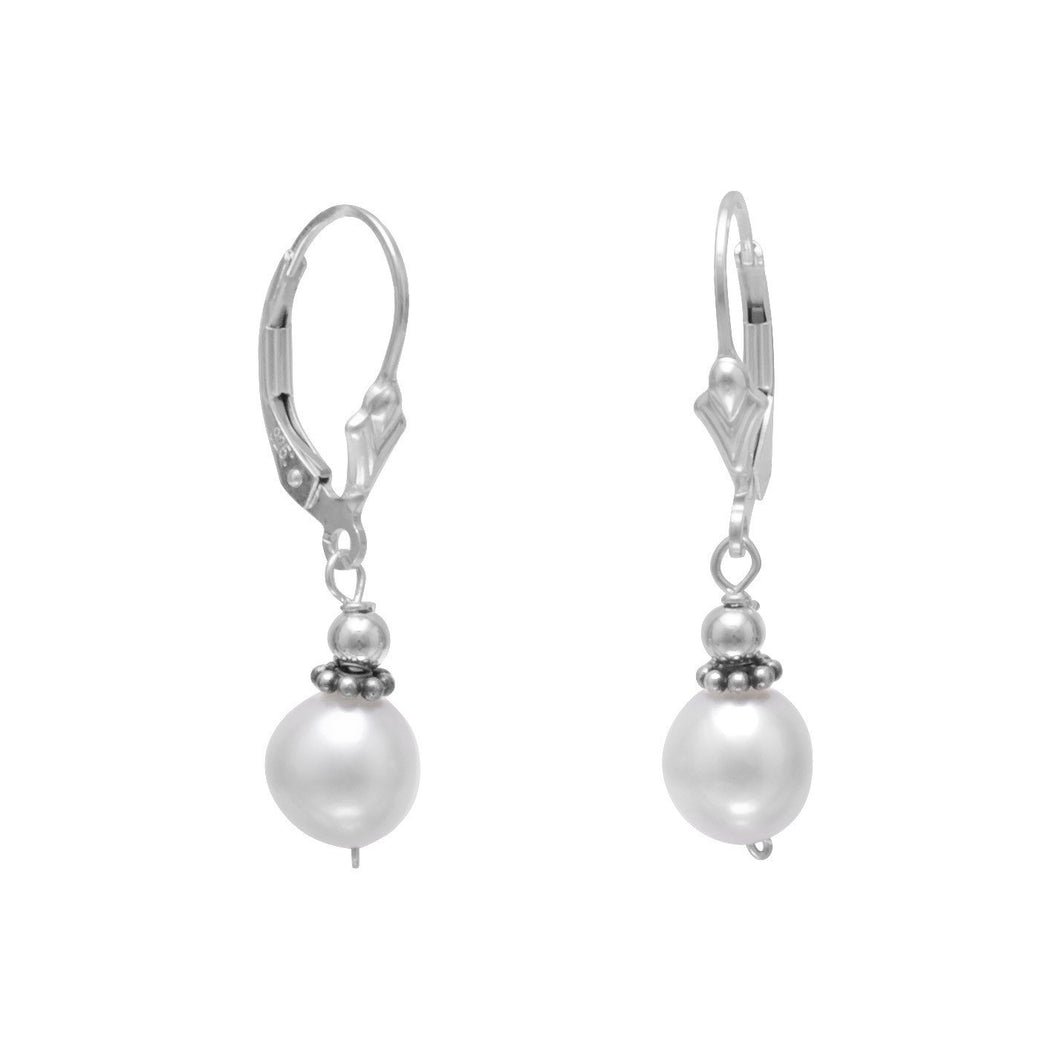 White Cultured Freshwater Pearl with Bali Bead Lever Earrings - SoMag2