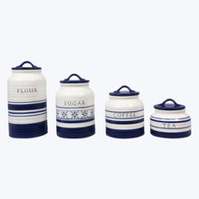 Load image into Gallery viewer, Blue and White Ceramic Coffee Tea Sugar Flour Canister Set