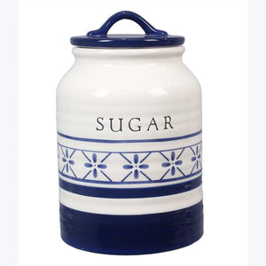 Blue and White Ceramic Coffee Tea Sugar Flour Canister Set
