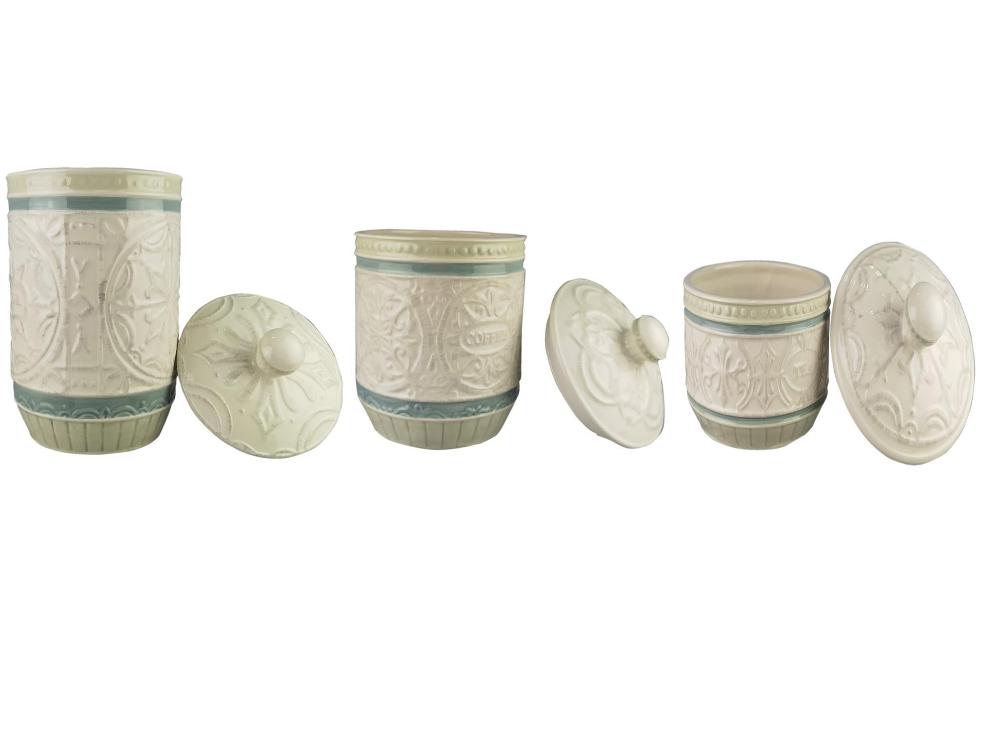 Ceramic Provincial Coffee Tea Sugar Flour Canister Set - The Southern Magnolia Too