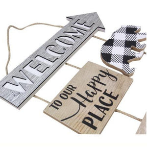 Wood Bear Welcome Sign Buffalo Plaid Happy Place - The Southern Magnolia Too