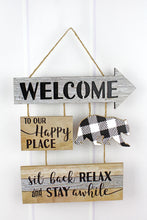 Load image into Gallery viewer, Wood Bear Welcome Sign Buffalo Plaid Happy Place - The Southern Magnolia Too