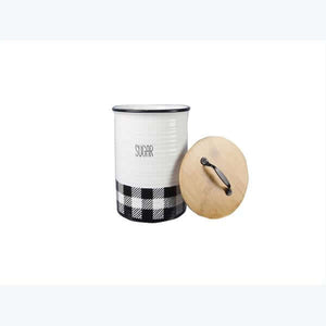 Black and White Buffalo Plaid Ceramic Coffee Tea Sugar Flour Canister Set
