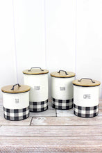 Load image into Gallery viewer, Black and White Buffalo Plaid Ceramic Coffee Tea Sugar Flour Canister Set
