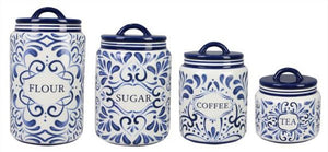 Ceramic Blue and White Talavera Coffee Tea Sugar Flour Canister Set - The Southern Magnolia Too