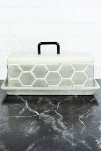 White Ceramic Bee Honeycomb Hexagon Hive Geometric Butter Dish