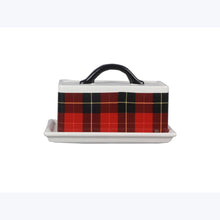 Load image into Gallery viewer, Ceramic Black and Red Plaid Butter Dish