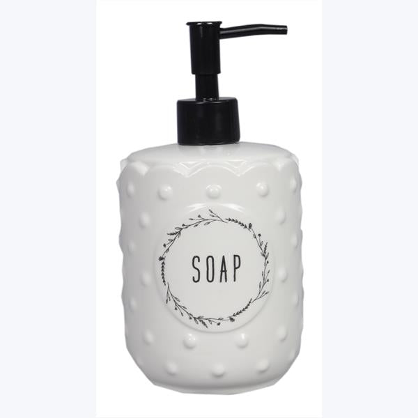 Ceramic White Cottage Dot Hobnail Soap Lotion Dispenser