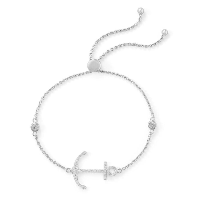 Rhodium Plated CZ Anchor Friendship Bolo Bracelet - SoMag2