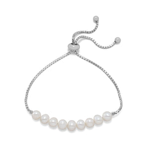 Rhodium Plated Cultured Freshwater Pearl Bolo Bracelet - SoMag2