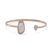 Load image into Gallery viewer, Rose Gold Plated Rose Quartz and CZ Open Cuff Bracelet - SoMag2