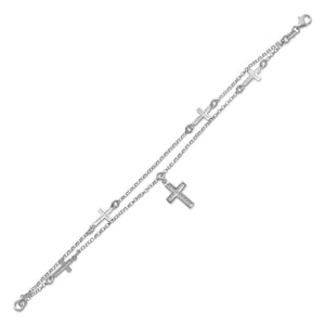 Rhodium Plated Double Strand Cross Charm Bracelet - SoMag2