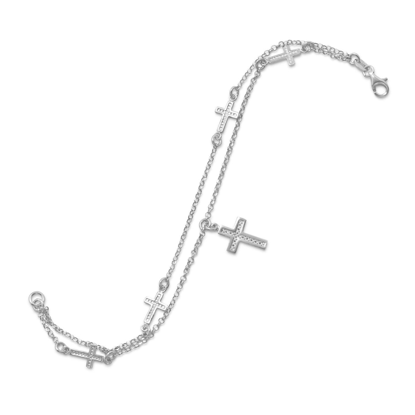 Rhodium Plated Double Strand Cross Charm Bracelet - SoMag2