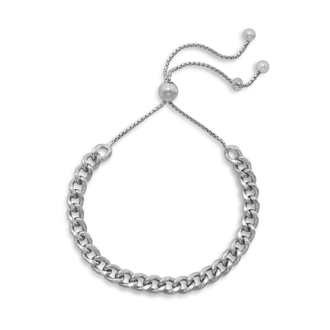 Rhodium Plated Curb Chain Bolo Bracelet - SoMag2