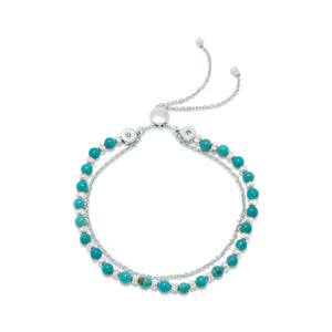 Rhodium Plated Double Strand Reconstituted Turquoise Bolo Bracelet - SoMag2