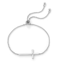 Load image into Gallery viewer, Rhodium Plated Sideways Cross Bolo Bracelet with Diamond - SoMag2