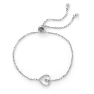 Rhodium Plated Sideways Heart Bolo Bracelet with Diamonds - SoMag2